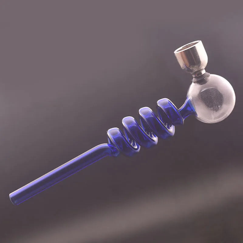 14cm Lenght Spiral Glass Pipes Smoking Tobacco Pipe Glass Pipe With Metal  Dry Herb Bowl Hand Spoon Pipes For Smoke Pieces From Penny1688, $1.25